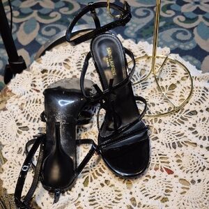 Yves Saint Laurent Cassandra Black Patent Strappy Heels